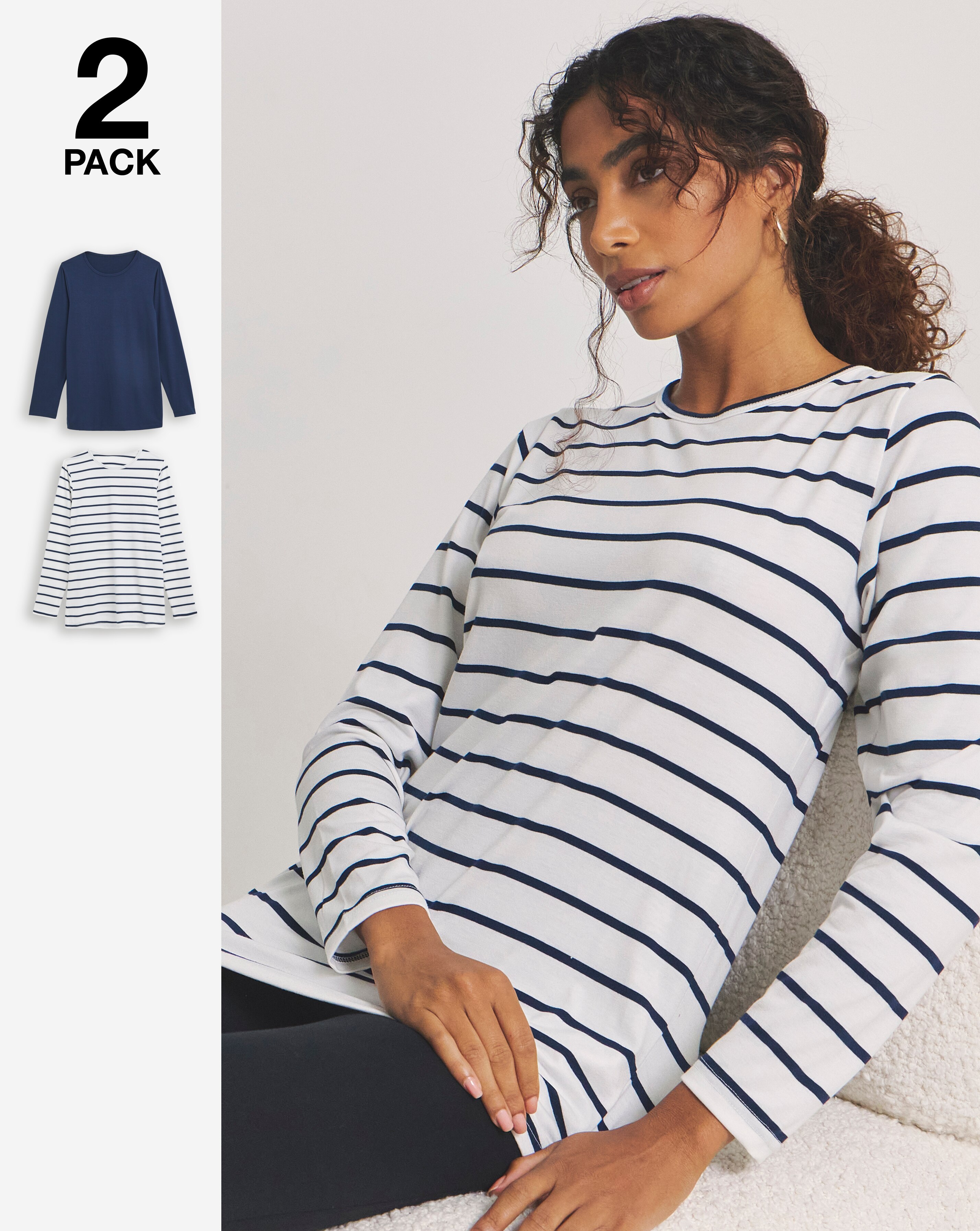 Pretty Secrets 2 Pack Thermal Long Sleeve Tops - Navy/Stripe | JD