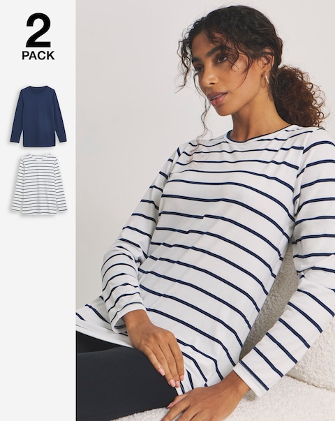 Pretty Secrets 2 Pack Thermal Long Sleeve Tops - Navy/Stripe