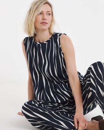 Printed Linen Mix Pleated Shell Top