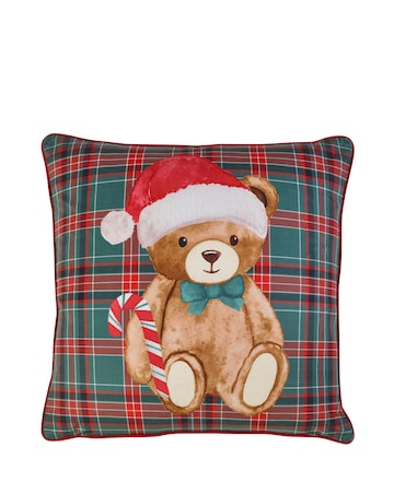 Catherine Lansfield Christmas Tartan Teddy Bear Cushion