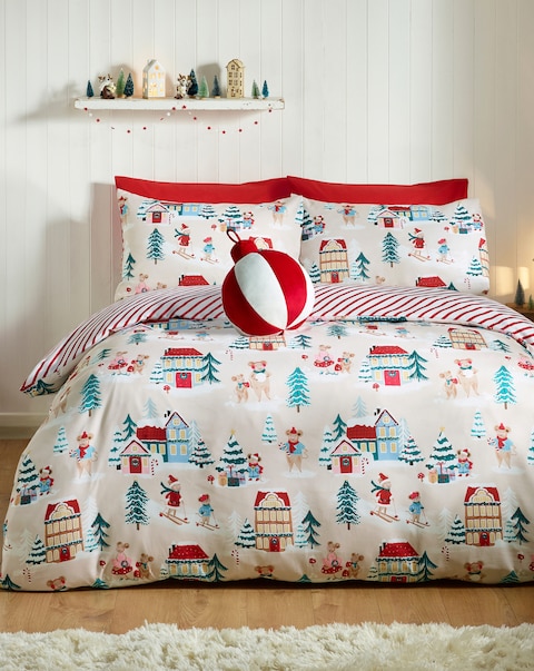 Catherine Lansfield Christmas Mouse Town Duvet Cover Set