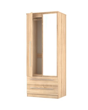 Osprey Ready Assembled 2 Door 2 Drawer Mirrored Wardrobe - Kids