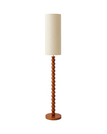 ValueLights Wyatt Wood Bobble Floor Lamp With Tall Linen Shade