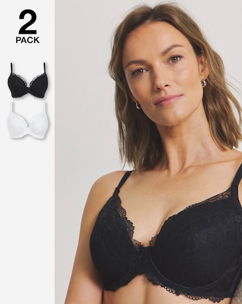 Pretty Secrets (2 Pack) New Ella Padded Plunge Wired Bras (B-G) Black/White