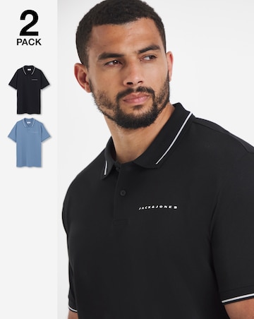 Jack & Jones Fusion Pique 2 Pack Polo - Blue/Black