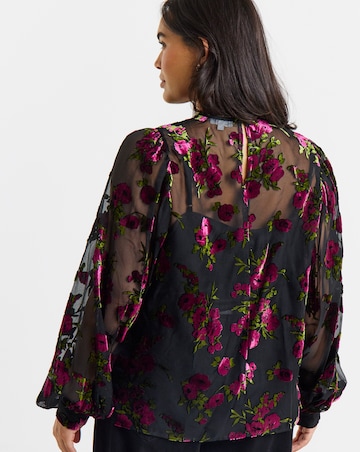 Simply Be Floral Devore Exaggerated Sleeve Blouse