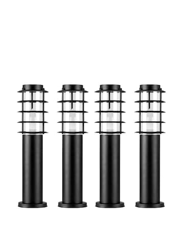 ValueLights Wharf 4 Pack IP44 Outdoor Black Bollard Post Lights - Bulbs Included
