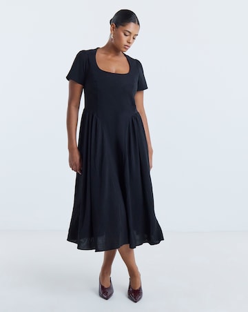 Simply Be Black Bengaline Waist Detail Midi Dress