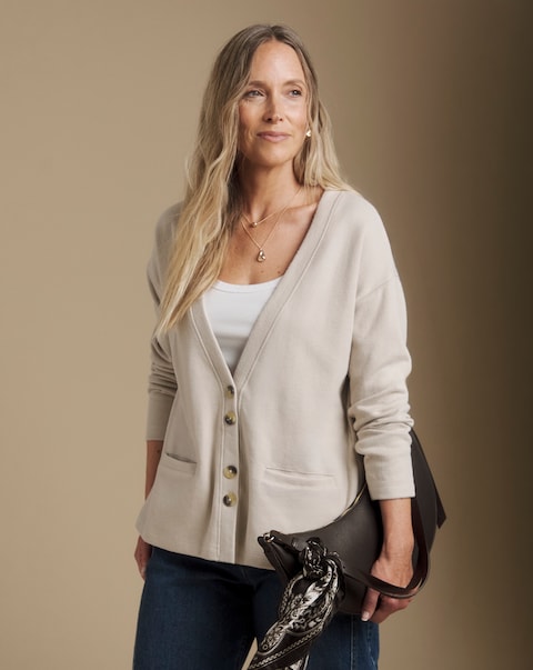 Julipa Brushed Pure Cotton Jersey Rib Cardigan