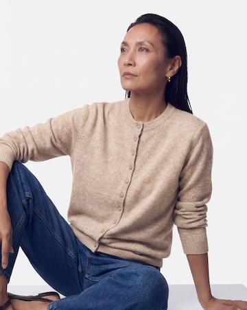 Oatmeal Fine Knit Crew Neck Cardigan