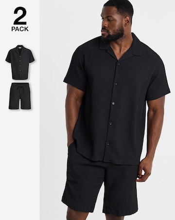 Jack & Jones Harrison Textured Shirt & Short Set - Black