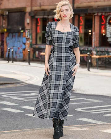 Joe Browns Luna Check Lace Up Side Maxi Dress