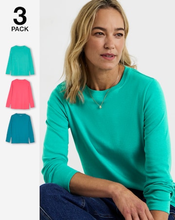 Blue, Pink, Green 3 Pack Crew Neck Long Sleeve T-Shirt