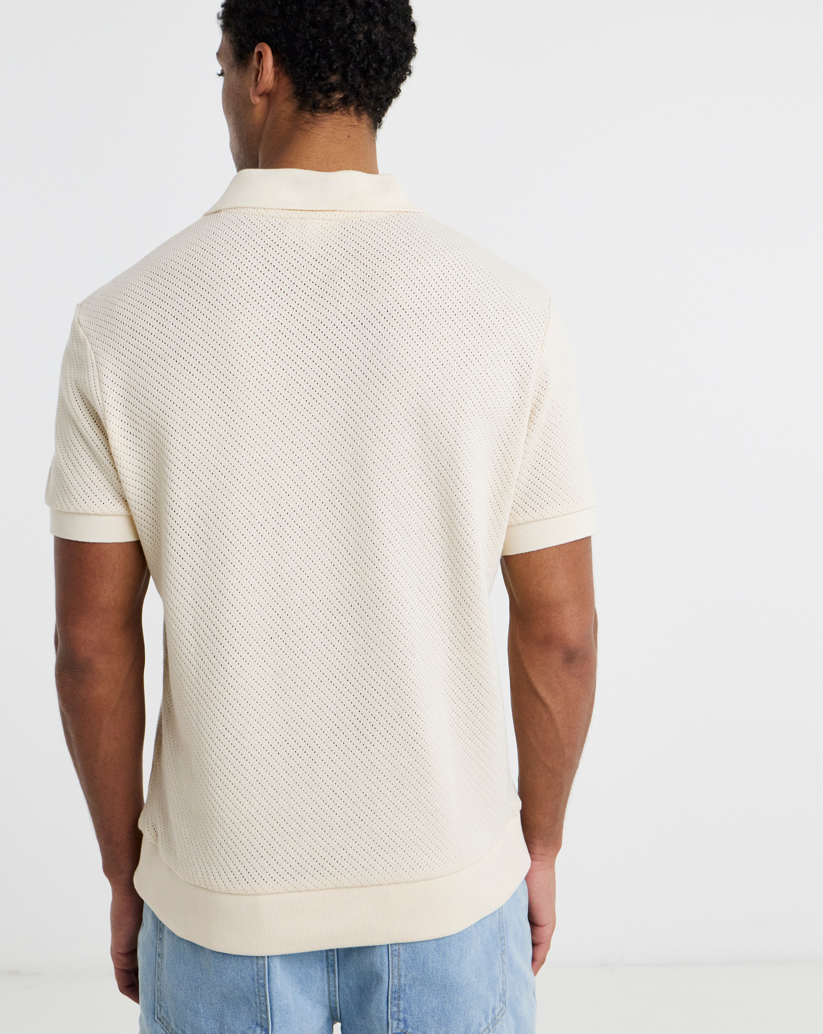 Lacoste Short Sleeve Open Neck Textured Polo - Natural | JD Williams
