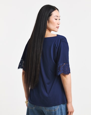 Drape Neck Lace Trim Top