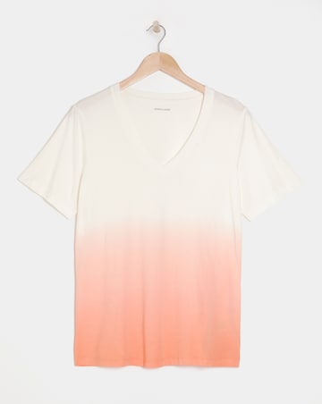 Pure Cotton V Neck Short Sleeve Ombre T-Shirt