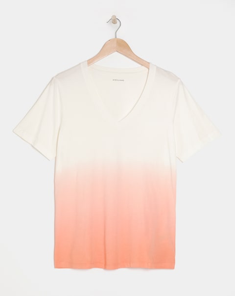 V Neck Short Sleeve Ombre Cotton T-Shirt