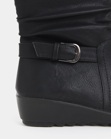 Cushion Walk Ruched Buckle Detail Wedge Boots - Wide Fit (E)