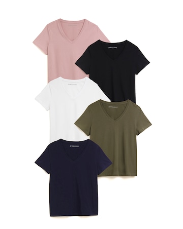 Pure Cotton 5 Pack The V Neck Short Sleeve T-Shirt