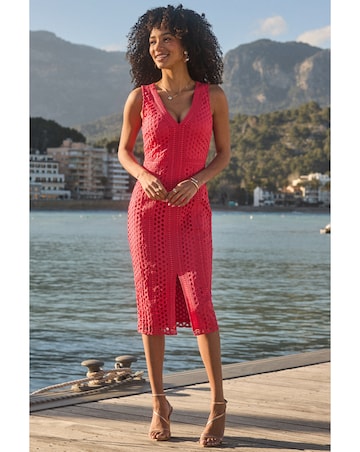 Sosander Coral Lace Midi Dress