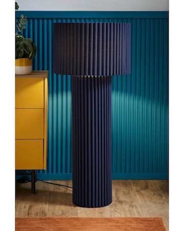ValueLights Lenny Navy Ribbed Fabric Midi Floor Lamp