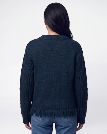 Cobalt Crew Neck Fringe Hem Jumper