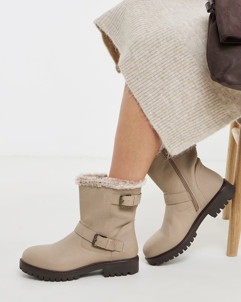 Dorinda Leather Faux Fur Ankle Boots - Wide Fit (E)