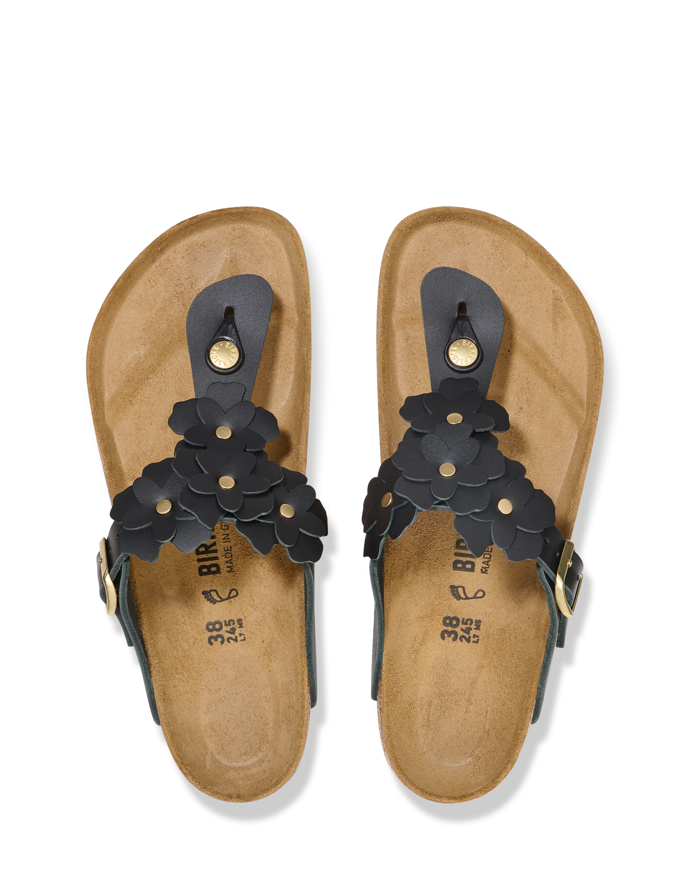 Birkenstock Gizeh Black Smooth Leather Flower Sandals - Standard