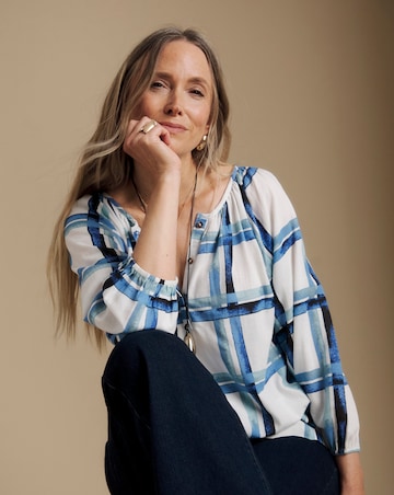 Julipa Check Print Linen Blouse