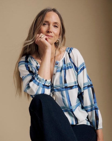 Julipa Check Print Linen Blend Blouse