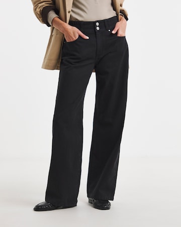 Black Elasticated Waist Wide Leg Jeans
