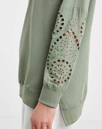 Khaki Broderie Sleeve Sweatshirt