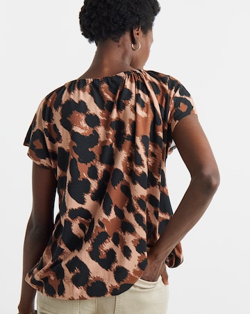 Animal Print Ruched Neck Bubble Hem Top