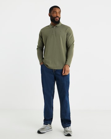 Jack & Jones Premium Ethan Long Sleeve Zip Polo - Olive