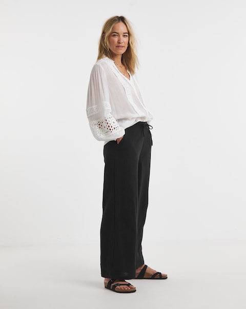 Pure Cotton Textured Pull On Wide Leg Trousers