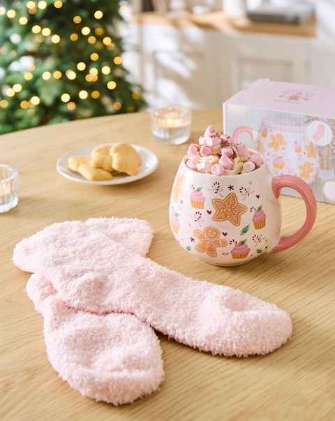 Sugarplum Bakery Print Ceramic Mug and Polyester Socks Set