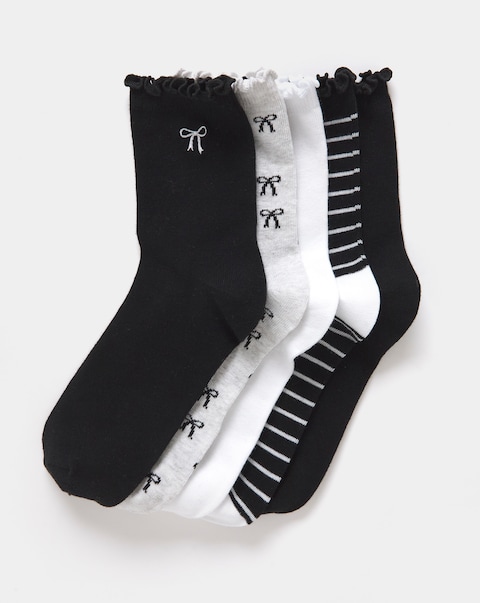 Pretty Secrets (5 Pair Pack) Lettuce Top Bow Ankle Socks