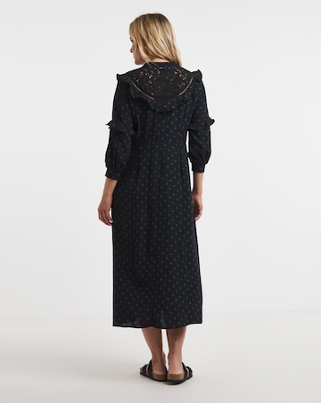 Lace Yoke Frilled Shirt Dress