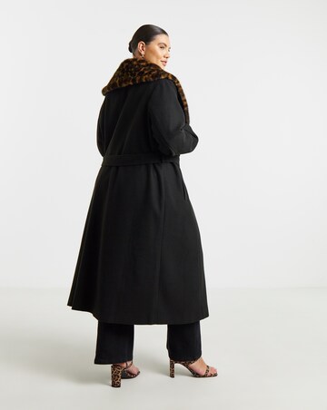 Leopard Faux Fur Collar Coat
