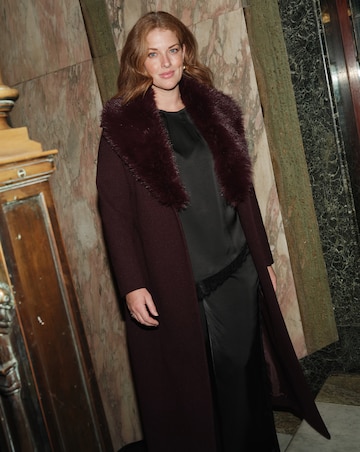 Aubergine Detachable Faux Fur Collar Coat