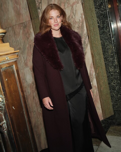 Aubergine Detachable Faux Fur Collar Coat