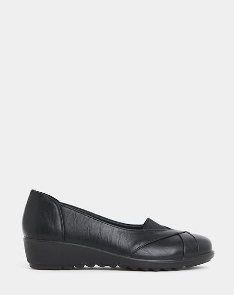 Cushion Walk Slip-On Wedge Elasticated Ballerina Shoes - Extra Wide Fit (EEE)