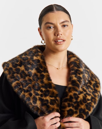 Leopard Faux Fur Collar Coat