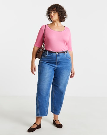 Simply Be Pink Contrast Scallop Scoop Neck Top