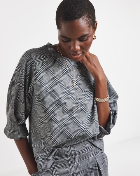 Grey Check Raglan Sleeve Top