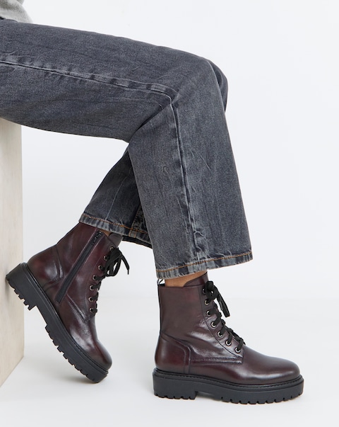 Serena Leather Chunky Lace Up Boots - Wide Fit (E)