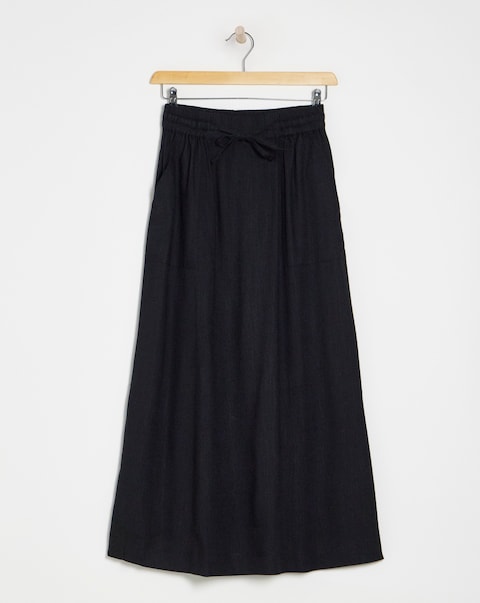 Black Linen Mix Maxi Skirt