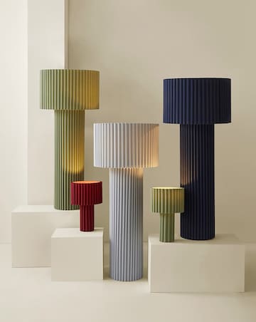 ValueLights Lenny Navy Ribbed Fabric Midi Floor Lamp