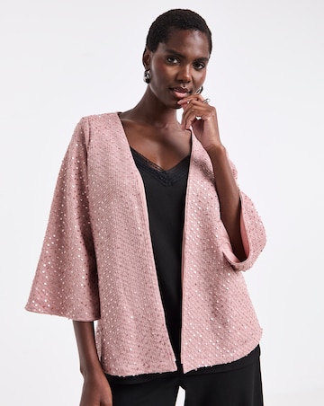 Pink Kimono Sleeve Sequin Cardigan