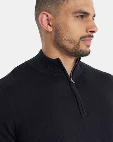 Black Cotton 1/4 Zip Funnel Knit Top